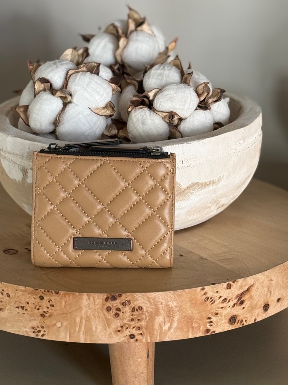 Kurt Geiger London Quilted Leather Coin & Card Case - Camel